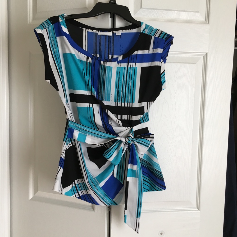 NY&C Tie Front Blue & White Blouse, Size XS, NWOT